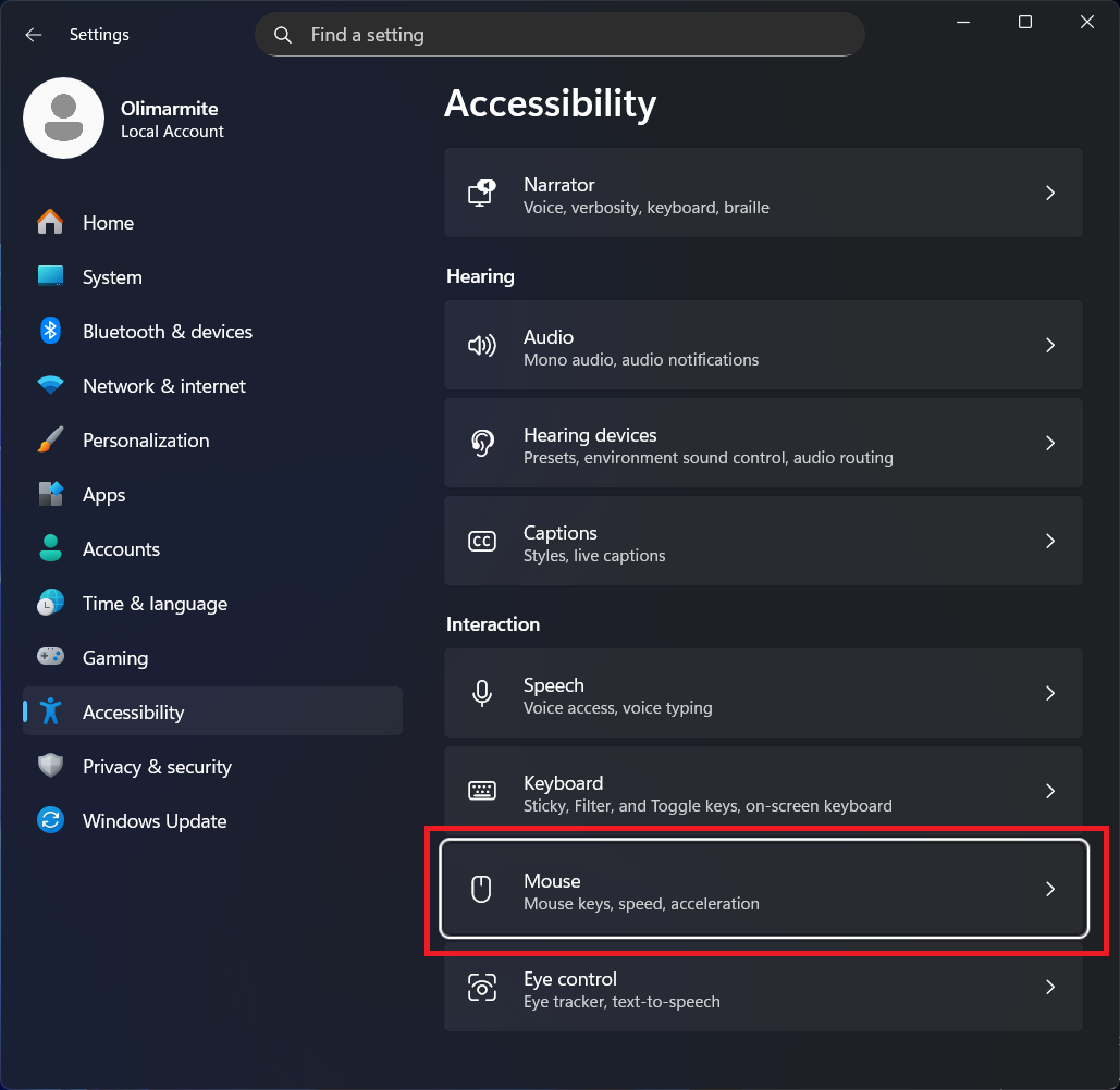 Screenshot with Mouse circled in red