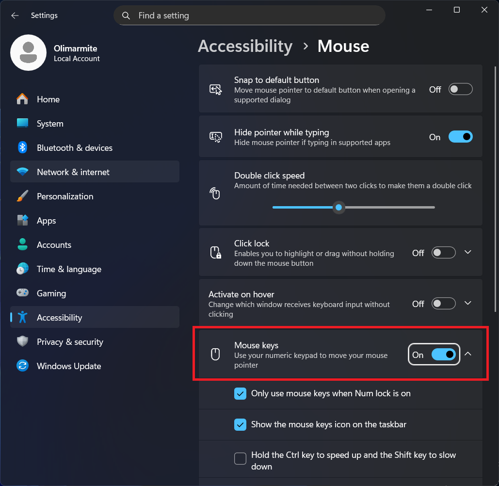 Screenshot with the enabled button (blue) circled